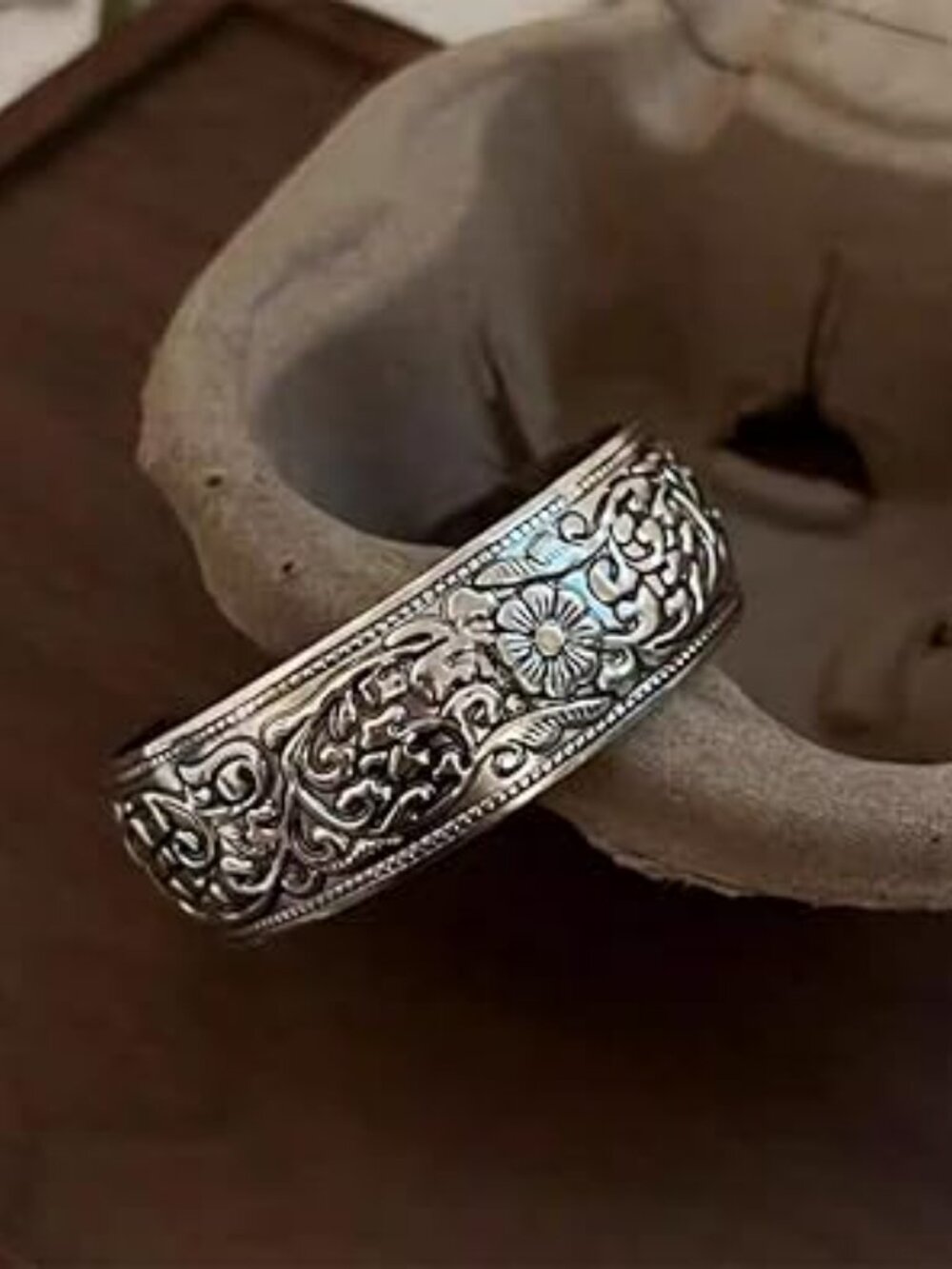 NEW Carved Flower Cuff Bracelet Fashion‎ Open Upper Arm Wrist Band Stackable